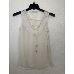 maurices Cream Lace Detail V Neck Sleeveless Boho Tunic Top M‎